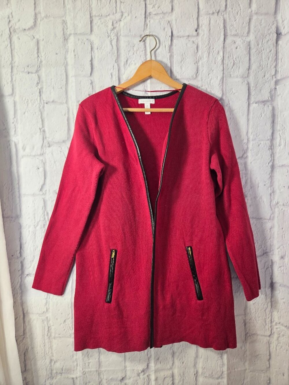 Vintage Charter Club Medium Red Heavyweight 100% Cotton Open Front Cardigan